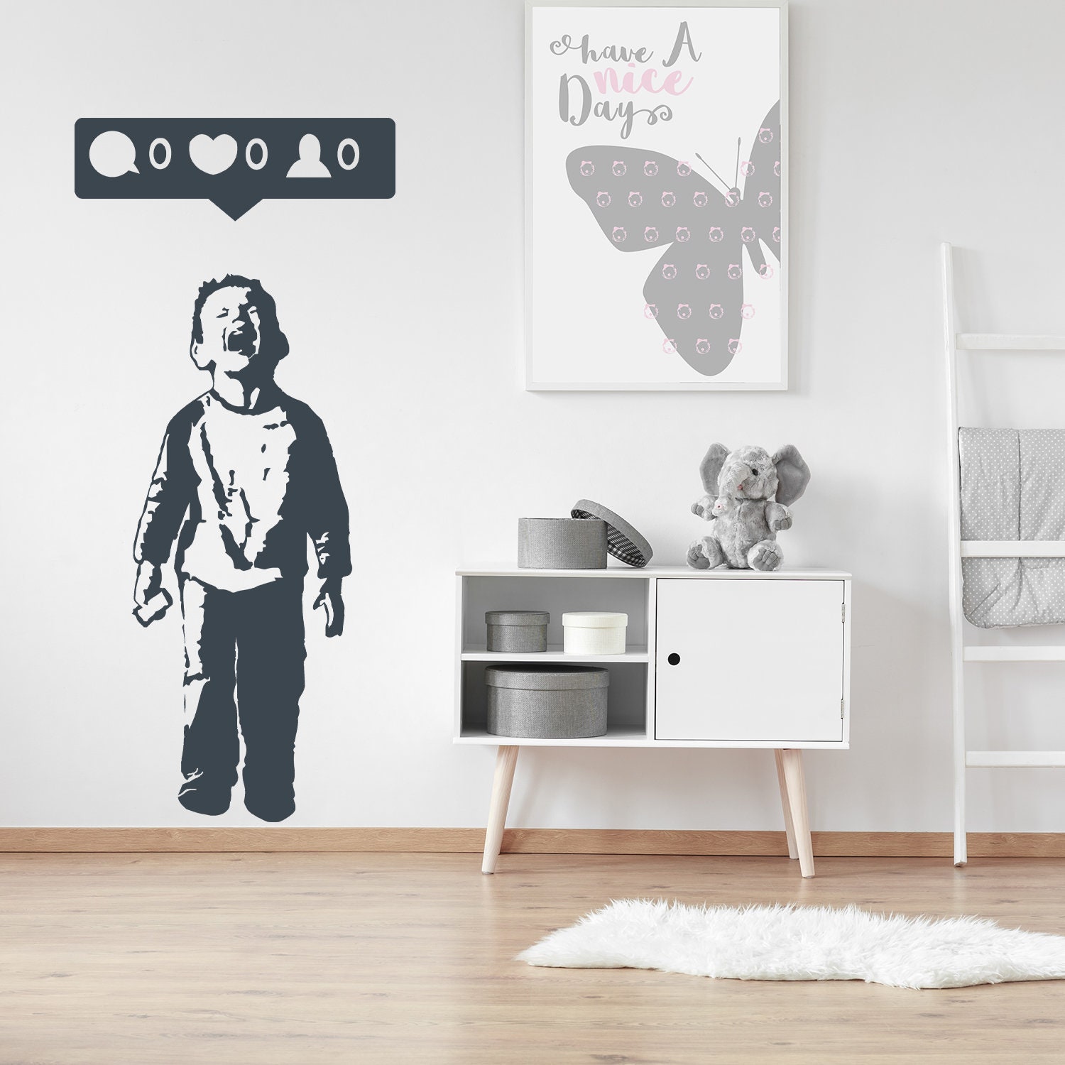 Crying Boy With Cellphone Banksy Wall Sticker - Social Media Phone Gift For Party Decal - Sign Street Art Face Friend Cell Book Mural