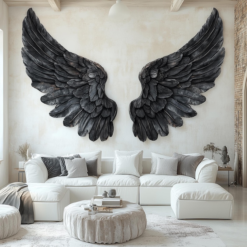 Black Angel Wings Wall Decal | Large Wing Wall Art | Dark Aesthetic ...