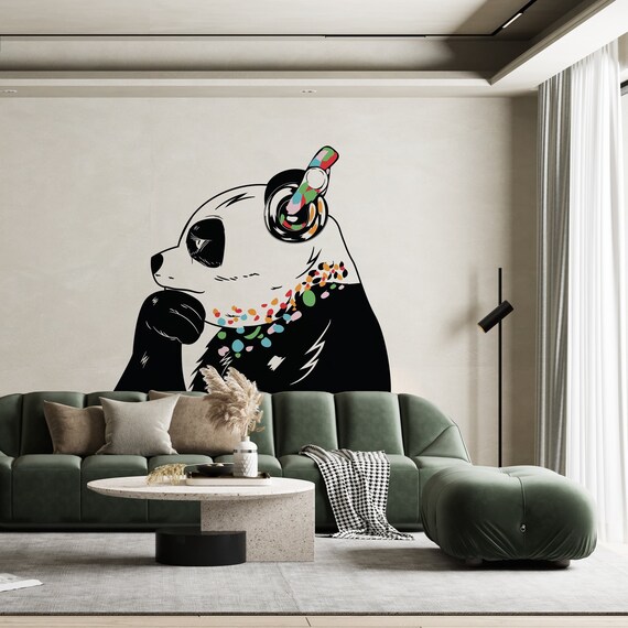 Panda Wall Art Sticker Denken Dj Panda Bear Head Hoofdtelefoon