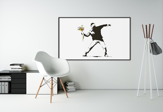 Banksy Throwing Flower Art Print Thrower Man Street Wall Etsy