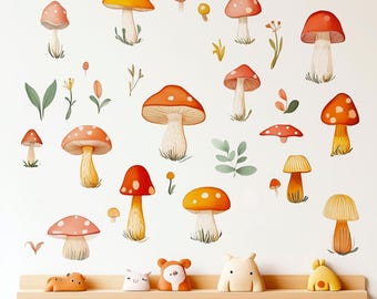 Mushroom Wall Decals | Removable Reusable Forest Wall Stickers for Nursery or Kids Room | Cute Nursery Decor | Nature-Themed Wall Art