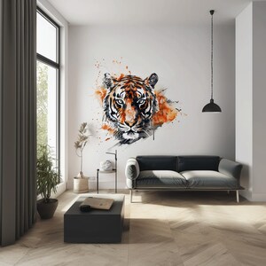 Watercolor Tiger Head Wall Art Sticker Decals - Vibrant Jungle Safari ...