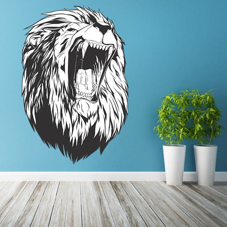 Lions Head Wall Sticker - Lion Face Animal King Silhouette Vinyl Decal ...