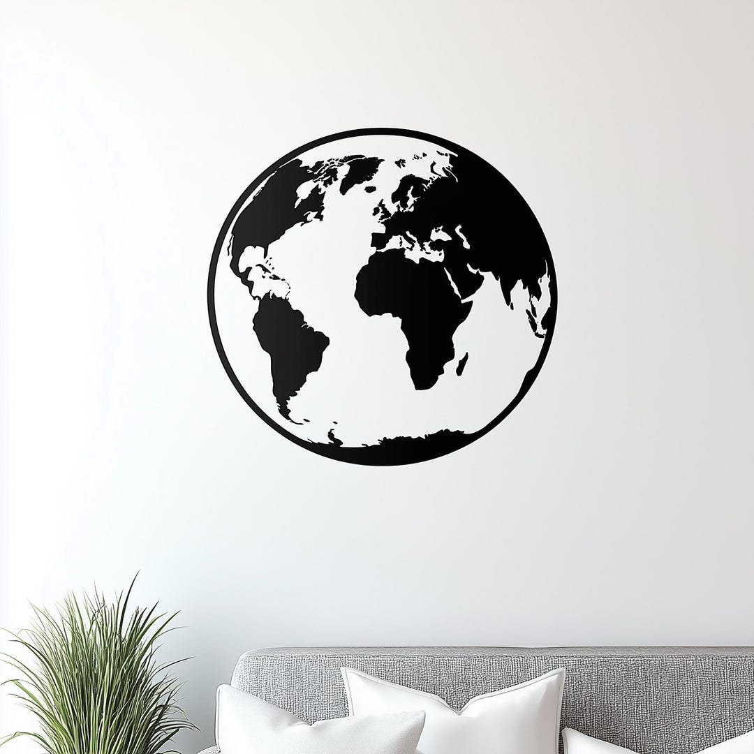 Globe Wall Decal | Minimalist World Map Black Sticker | Modern Earth ...