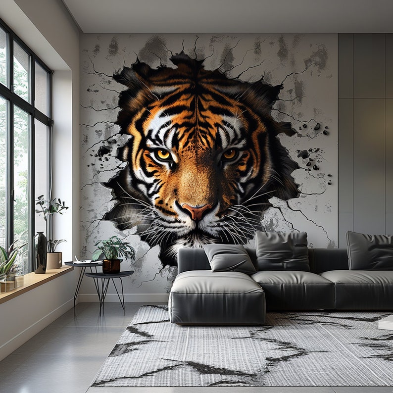 Realistic 3D Tiger Face Wall Decal - Fierce and Majestic Tiger Sticker ...