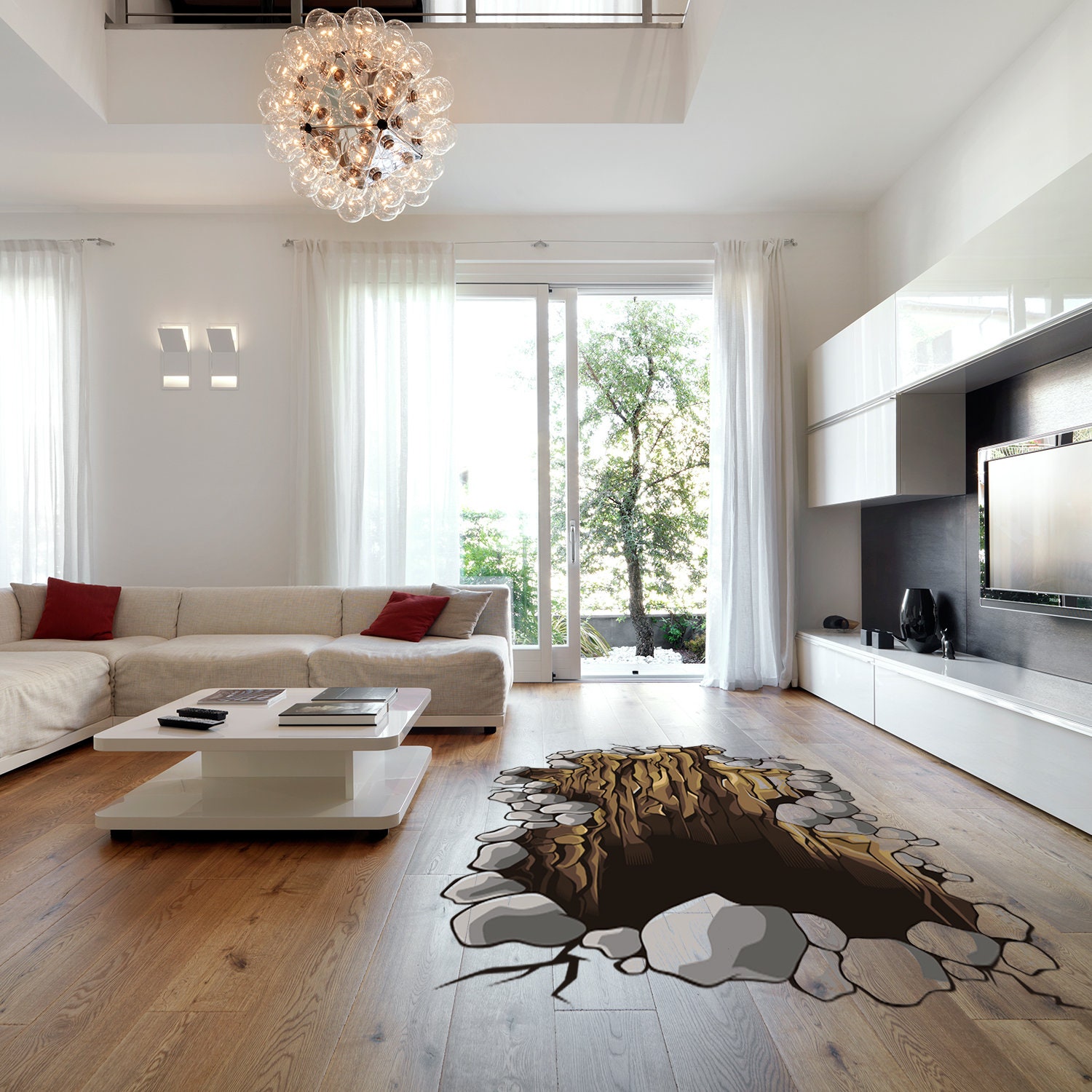 3d Floor Porthole Sticker - Self Adhesive Art Mural Living Room Vinyl ...