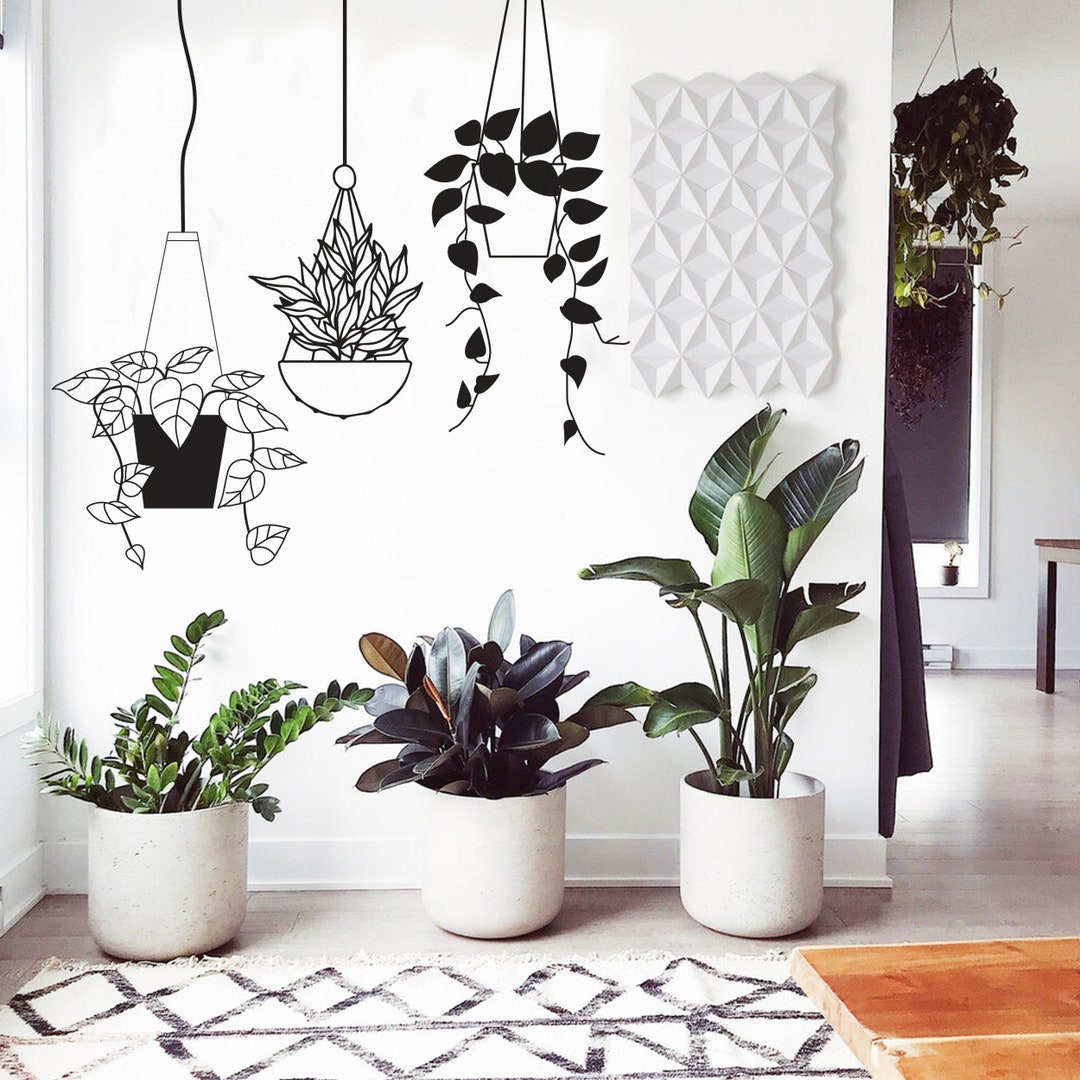 Hanging Plant Basket Wall Sticker Tropical Pot Living Room Etsy