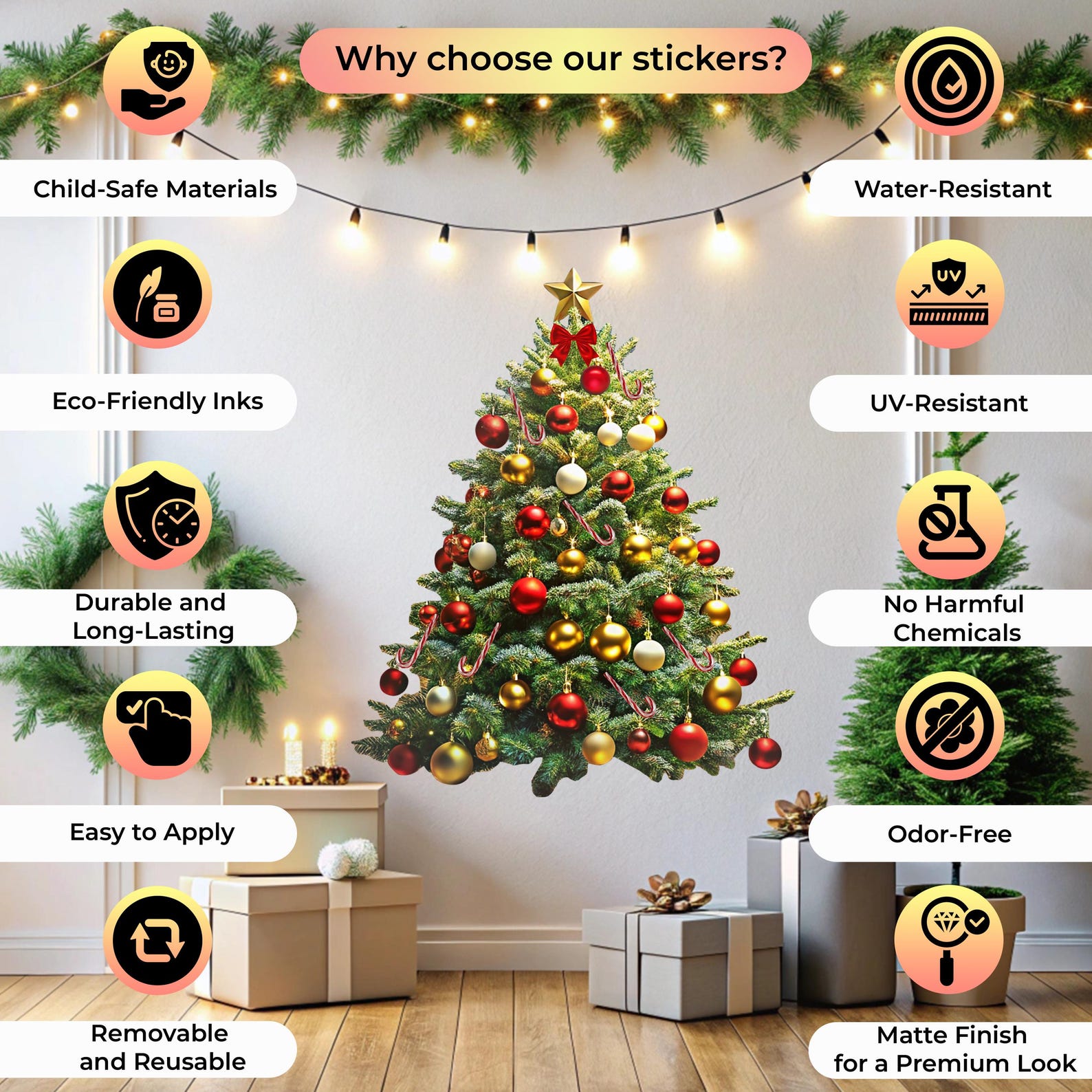 Interactive Christmas Tree Wall Sticker Decal | Writeable Customizable ...