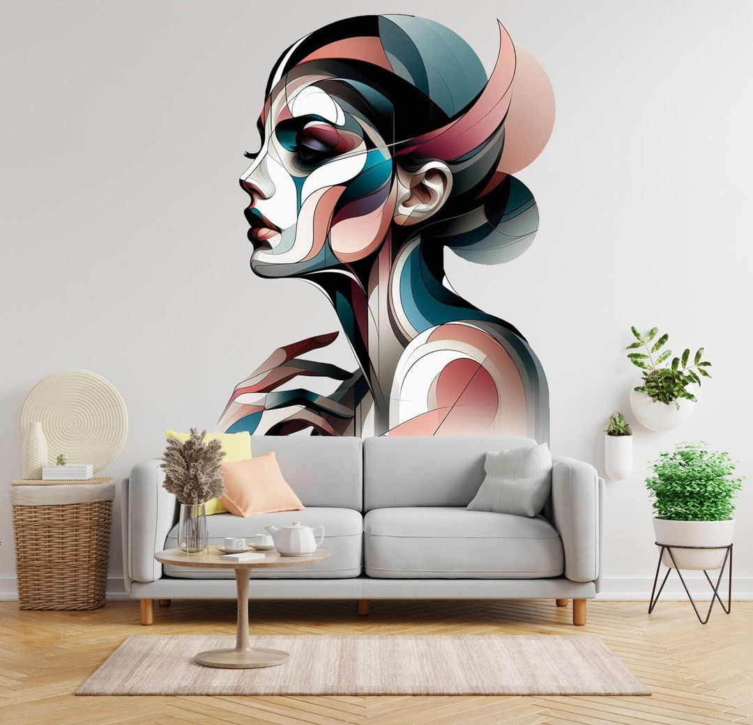 Abstract Woman Art Deco Wall Decal - Modern Geometric Female Profile ...