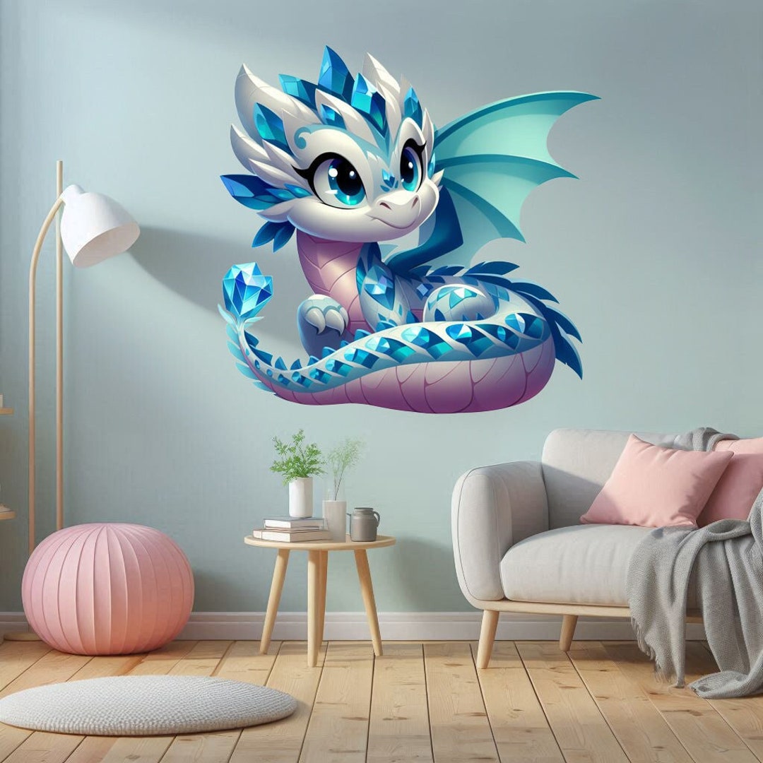 Cute Baby Dragon Wall Decal - Colorful Fantasy Creature Sticker - Kids ...