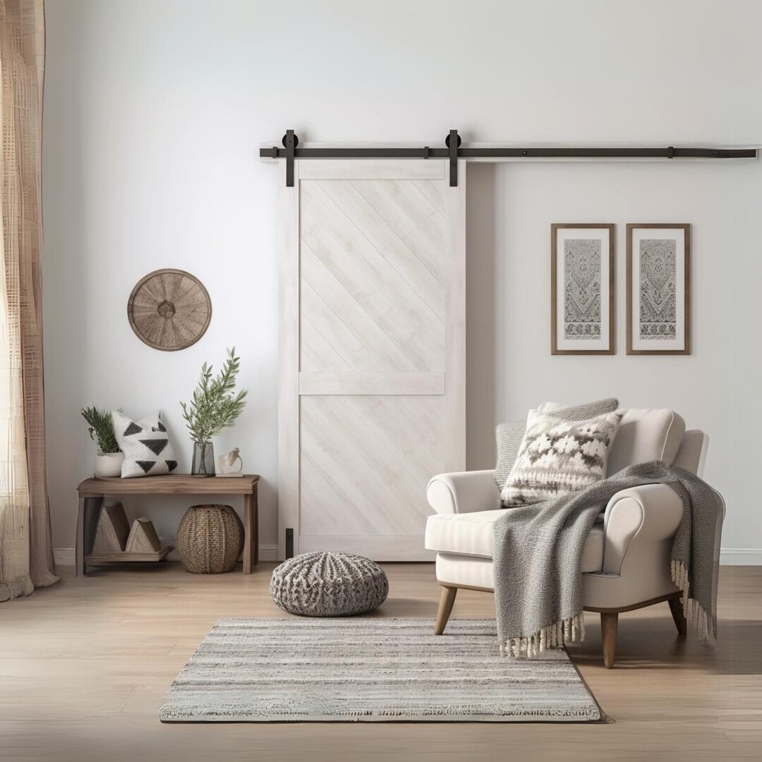 White Barn Door Wallpaper Decal Rustic Light Wood Barn Door Cover Decal