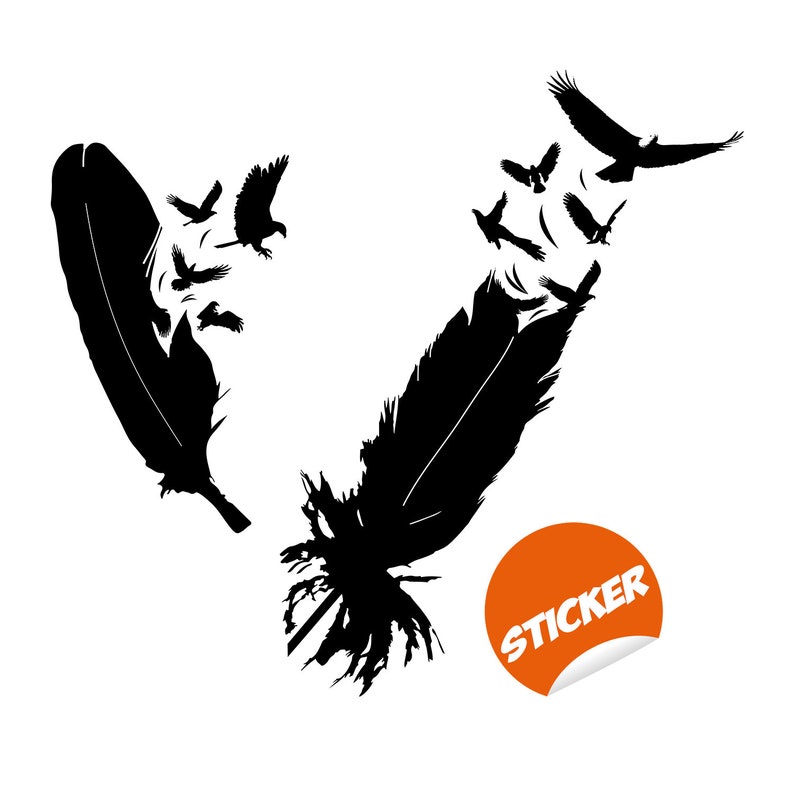 Bird Feather Wall Vinyl Sticker - Eagle Decor Flying Home Art Magic Nib ...