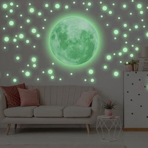 Glow in the Dark Full Moon and Star Wall Sticker - Bedroom Ceiling ...