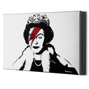 Banksy Queen Art Graffiti Canvas - Elizabeth Framed Street Wall Picture Print - Divine Grafitti Memento Portrait Painting Gift
