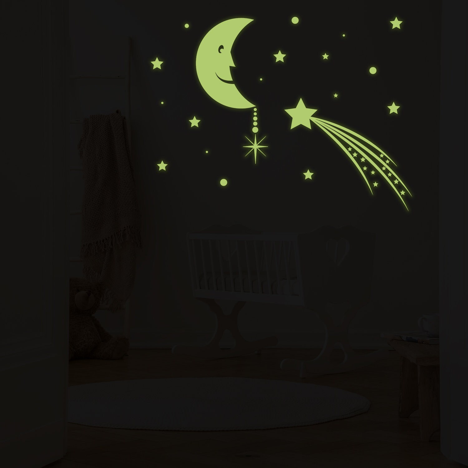 Glowing Moon with Stars Sky Sticker Glow in the Dark Falling Star Decor Decals C