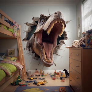 T-Rex Wall Decal for Kids Room | 3D Dinosaur Wall Sticker | Realistic Jurassic Vinyl Mural | Boys Bedroom Dino Decor | Roaring TRex Art