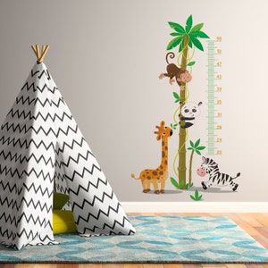 Grafiek hoogte groei muur kunst sticker - nursery kid meting liniaal vinyl sticker - giraffe slaapkamer kinderen boomkamer kind meten