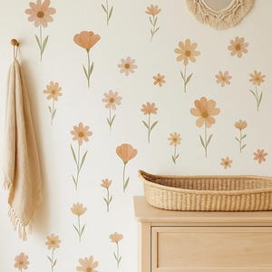 Boho bloemen muurstickers voor kinderkamer | Verwijderbare bloem muurstickers | Neutrale babykamerdecoratie | Muurkunst boho-meisjes kinderkamer