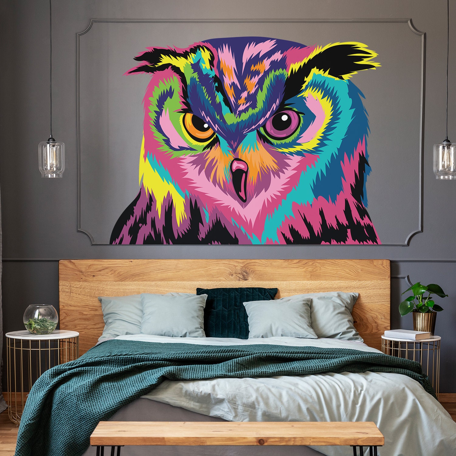 LARGE Abstract Owl Full Colour Wall Sticker Vinyl Decal Wall Art Transfer 