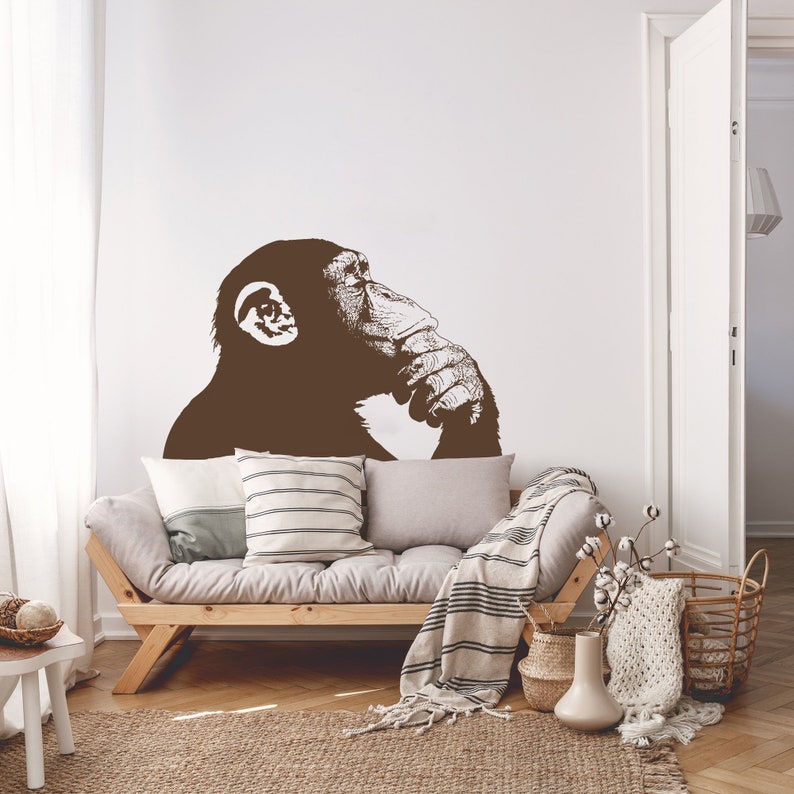 Thinking Monkey Wall Sticker Banksy Street Art Print Etsy