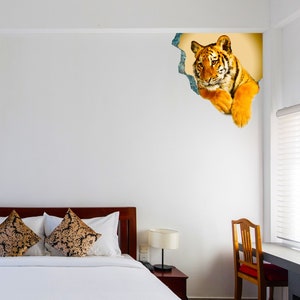 3d Tiger Sticker - Tiger Porthole Decoration Wall Decal For Bedroom- Boy Room Optical Illusion Of Crack - The Peel And Stick Kid Art image 7