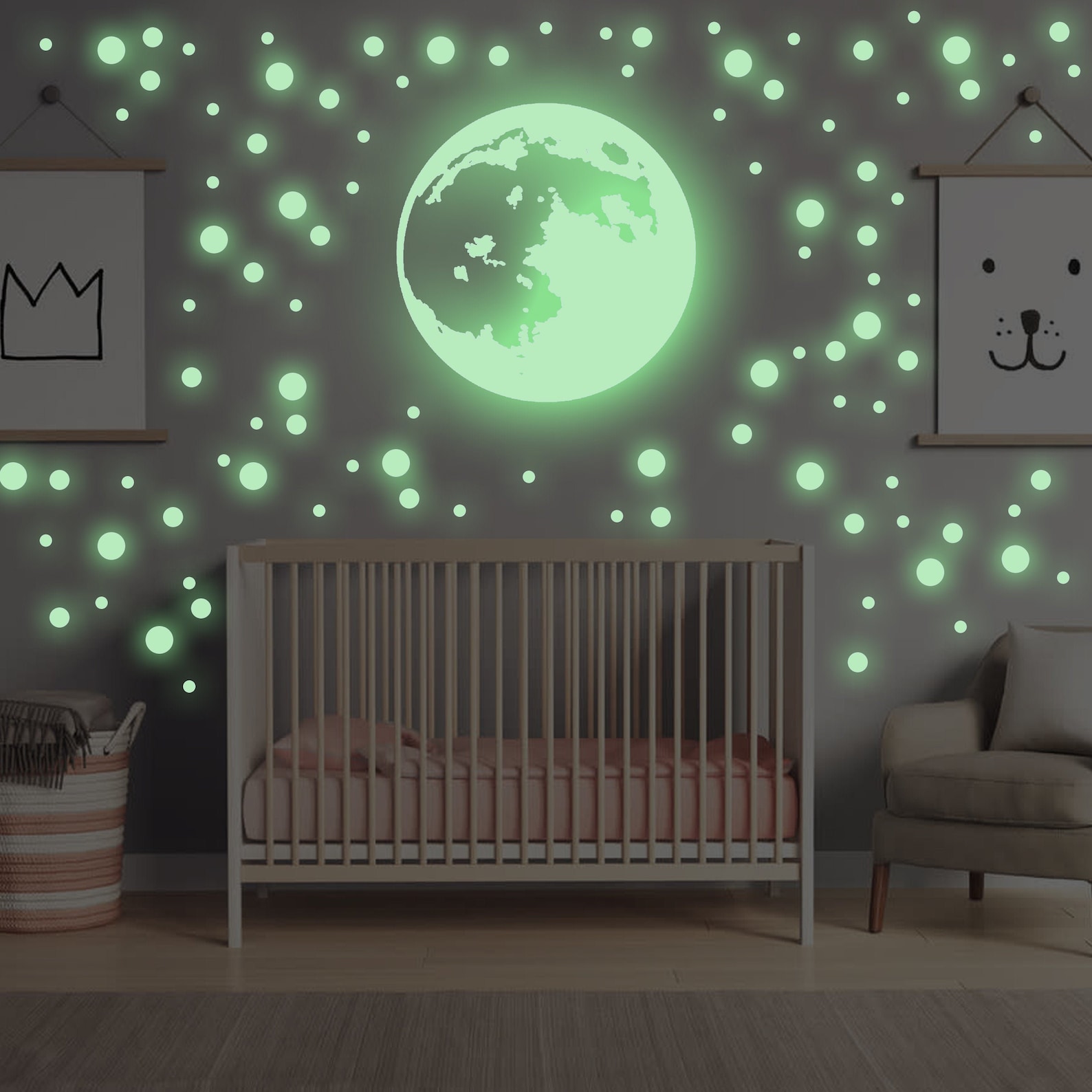 Glow in the Dark Moon Stars Wall Sticker Glowing Ceiling Etsy