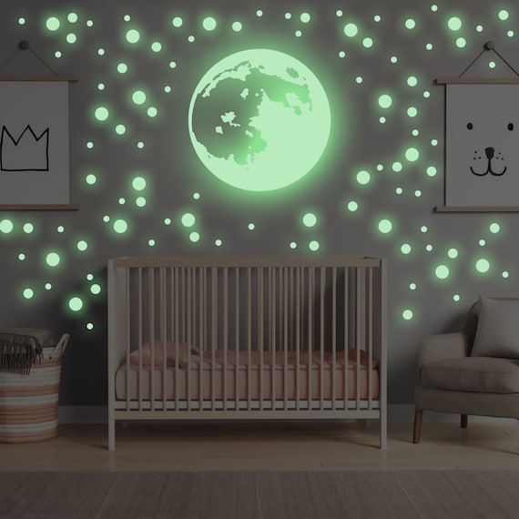 Bedroom Plastic Stickers Ceiling 100 Glow Stars and 1 Moon In LUMOUS Star  Wall