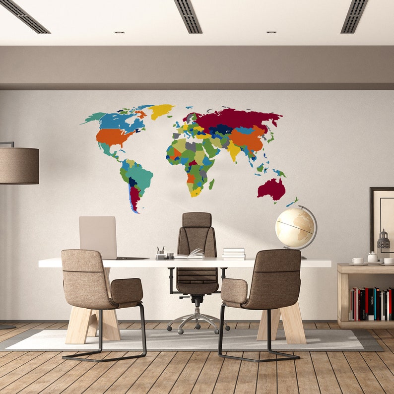 World Map Wall Decal Large Sticker For Bedroom Playroom Boys Etsy