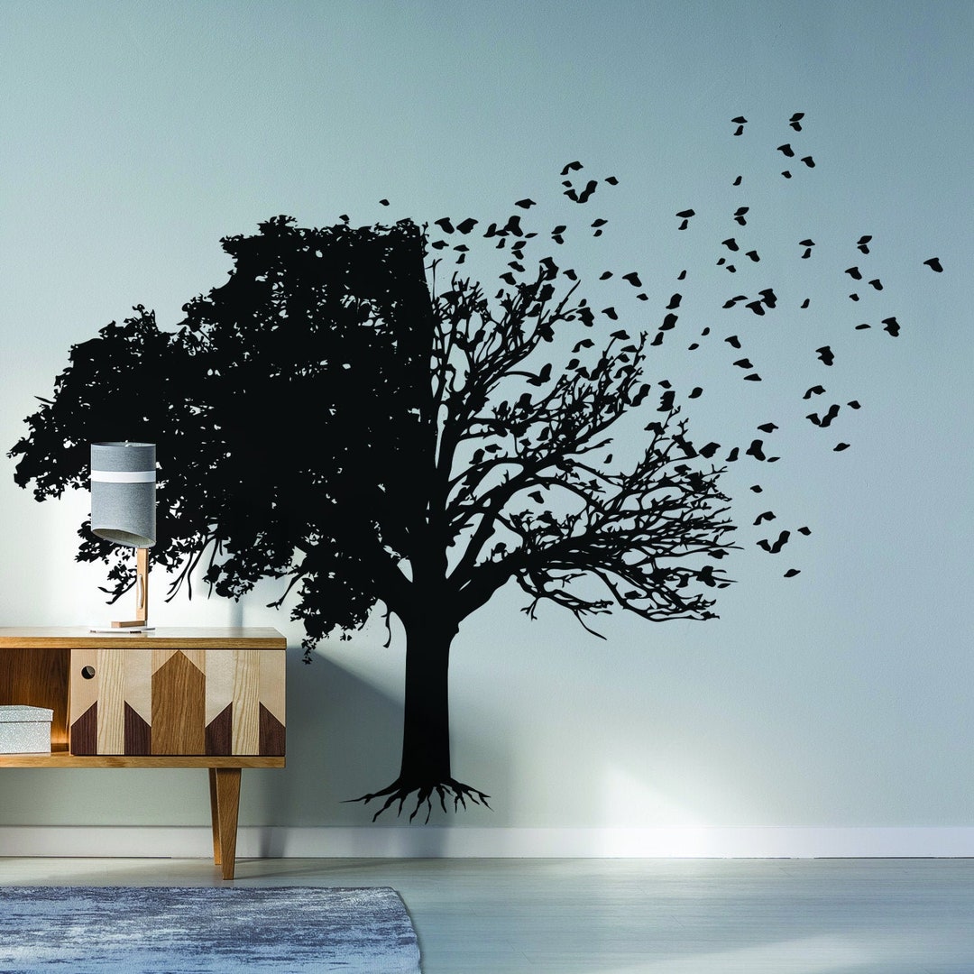 Tree Wall Decal Decor - Birds Leaf Branches Bedroom Living Room Decals ...