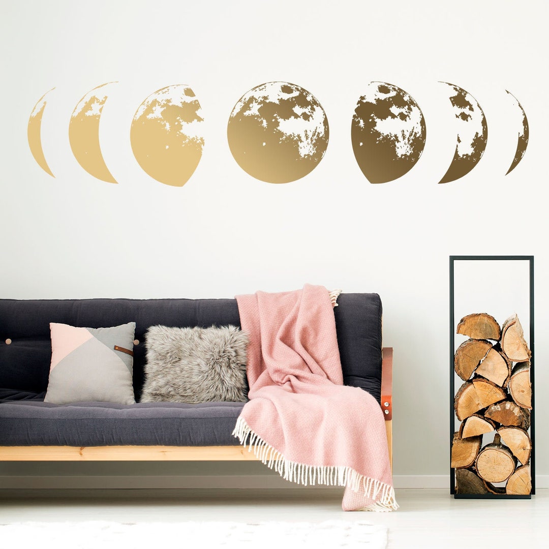 Moon Phases Wall Decor Decal - Gold Home Art Living Room Bedroom ...