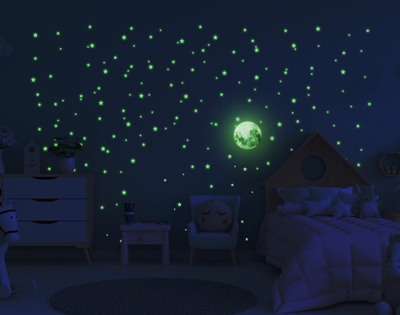 Glow In The Dark Stars Stickers The Glowing Moon Decal Night Light Fluorescent Stick For Nursery Kid Room Ceiling And Wall image 8
