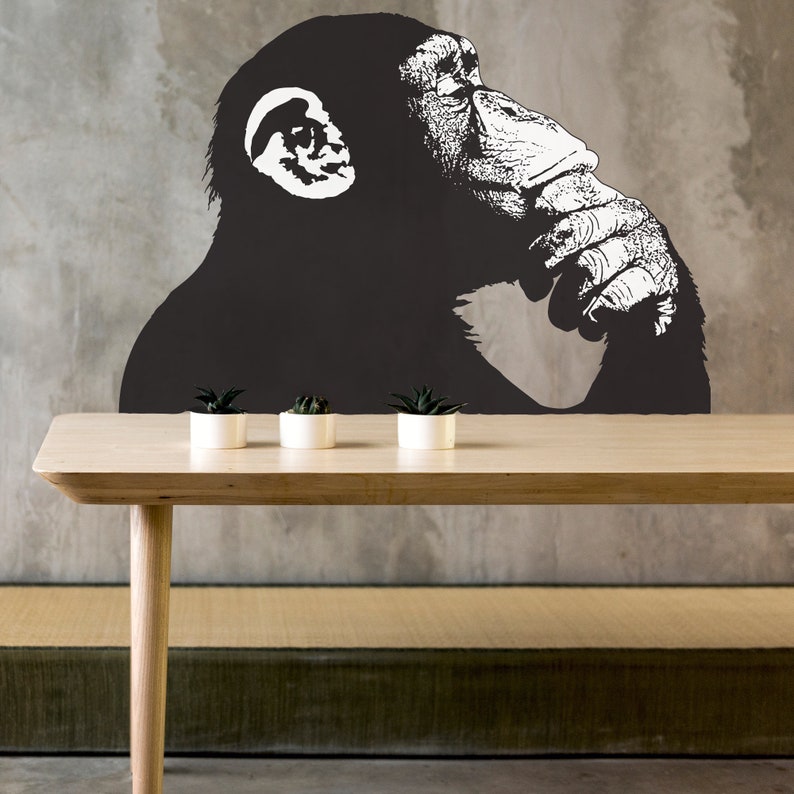 Thinking Monkey Wall Sticker Banksy Street Art Print Etsy