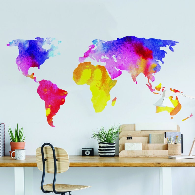 World Map Wall Decal - Sticker for Bedroom Playroom Boys Room Mural ...