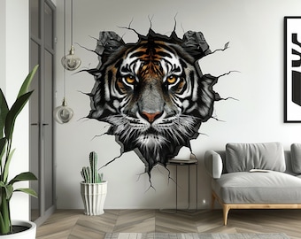 3D Wandaufkleber Tiger-Durchbruch – Selbstklebend, 90x60 Cm, Für Wohnzimmer, Bad, Schlafzimmer