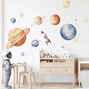 Solar System Wall Decals XXL | Space Wall Sticker Kids Room | Planet & Star Nursery Decor | Self-Adhesive Rocket Wall Art | Baby Room Mural