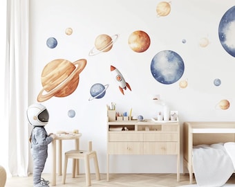 Solar System Wall Decals XXL | Space Wall Sticker Kids Room | Planet & Star Nursery Decor | Self-Adhesive Rocket Wall Art | Baby Room Mural