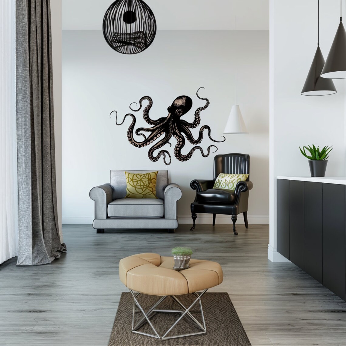 Elegant Octopus Wall Sticker Decals | Detailed Nautical Wall Art ...