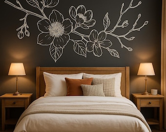 Magnolia Wall Decal | Floral Wall Sticker | Corner Magnolia Flower Wall Art | Nature Wall Decor | Elegant Bedroom Accent | Gift for Her