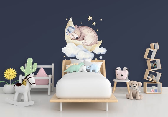 ☁️ Autocollant Mural Fille Sur Un Nuage - Décalcomanie Cœur, Décoration Chambre Enfant