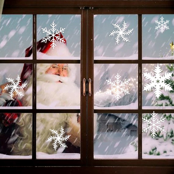 100x Schneeflocken Fensteraufkleber Weihnachten Schneeflocken Aufkleber  Cling Dekoration Winter urlaub groß Weiß Klebrige Vinyl Dekor für Glastür -  .de
