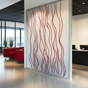 Wavy Line Frosted Glass Sticker | Printed Privacy Window Film | Etched Vinyl Decal for Office & Home | Custom Glass Cover | Privacy Film