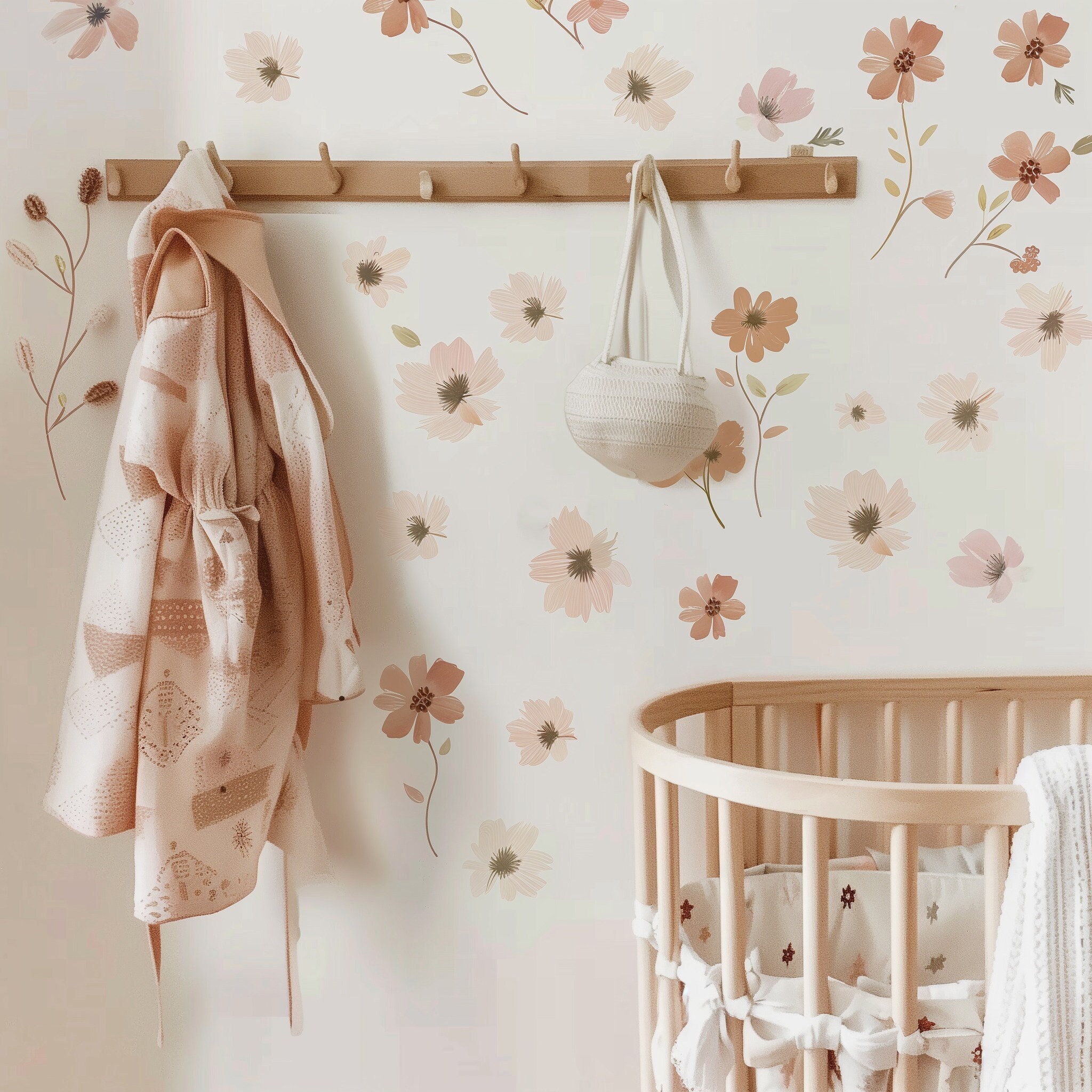 Boho Nursery Floral Flower Wall Decals - Removable Floral Nursery Wall ...