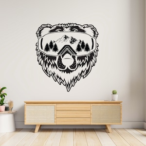 Wyoming State Wall Sticker - Bear Face And Mountains Love Wall Sticker - Wyoming Fan Removable Vinyl Mural - Cool Car Bumper Stickers