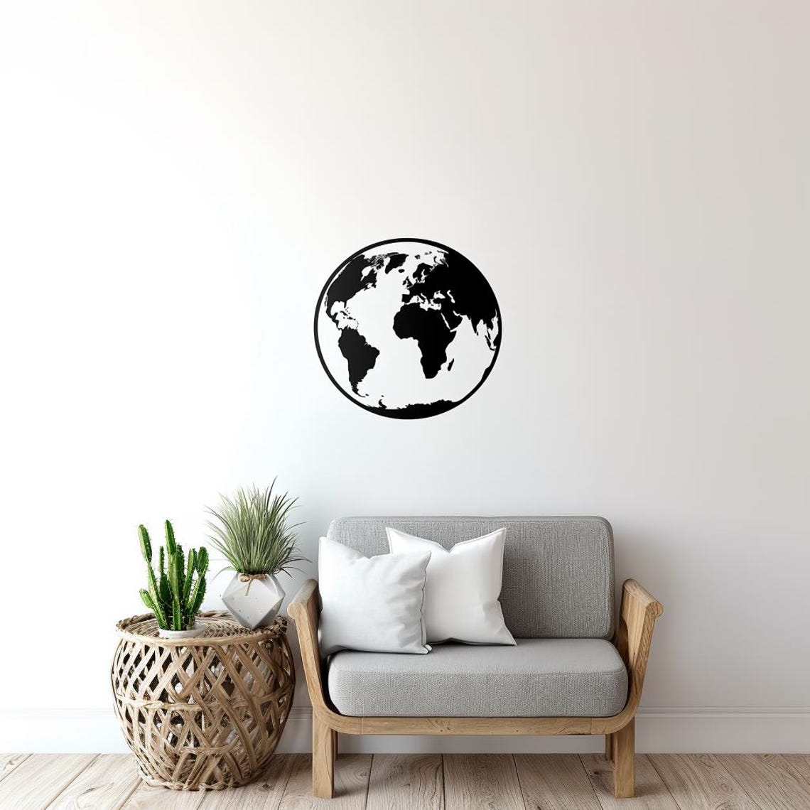 Globe Wall Decal | Minimalist World Map Black Sticker | Modern Earth ...