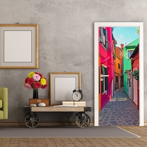 3D Türabdeckung Aufkleber - Straße Tapete Haustür Wandbild Wandtattoo - Abnehmbarer Peel Stick Innenverkleidung Wrap Dekor Vinyl für Türen Kunst