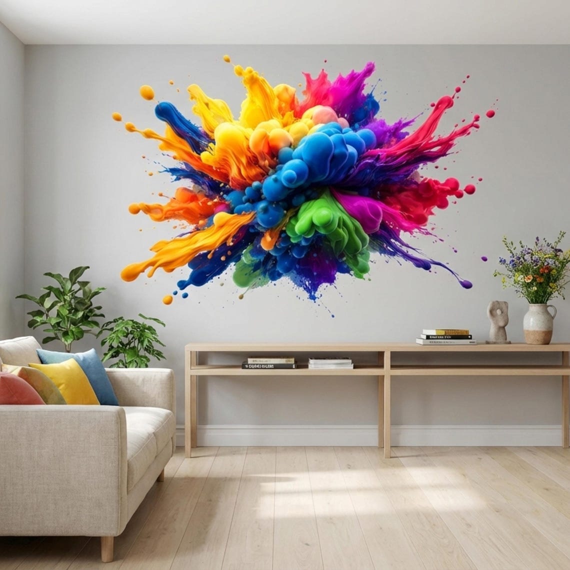 3D Paint Explosion Decal | Rainbow Splash Wall Art | Abstract Color ...
