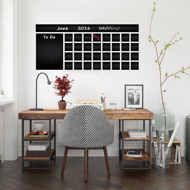 Office Calendar Chalkboard Vinyl Sticker Editable Organizer Etsy