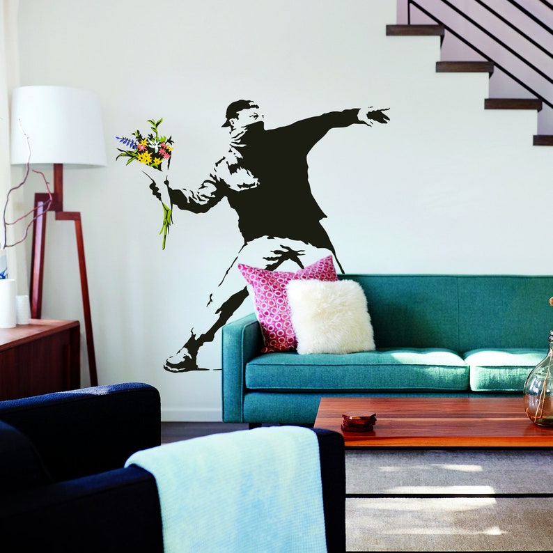 Banksy Flower Throw Wall Vinyl Sticker Thrower Art Gift Decal Banksy Flower Decal Banksy Flower Decal Banksy Sticker Thrower image 6