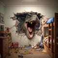 T-Rex Dinosaur Wall Decal | 3D Breakthrough Wall Sticker for Kids Room | Hyper Realistic TRex Mural | Dinosaur Bedroom Decor Boys Room Gift
