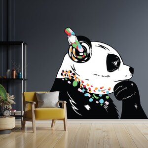 Panda Wall Art Sticker - Thinking Dj Panda Bear Head Headphones Vinyl ...